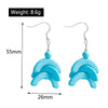 Blue earrings with measurements and weight displayed on a white background